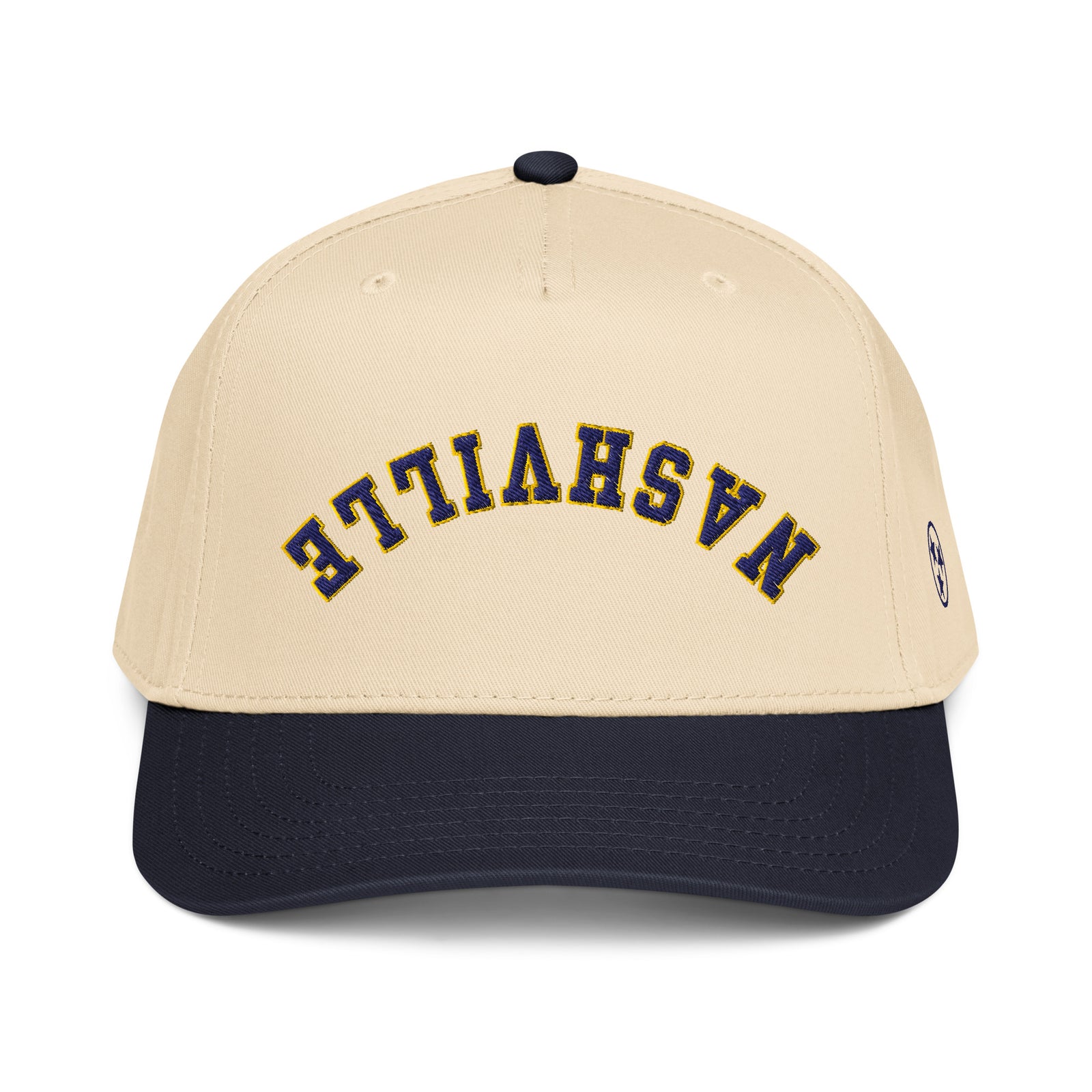 Upside Down Curved Navy and Yellow Nashville Hat