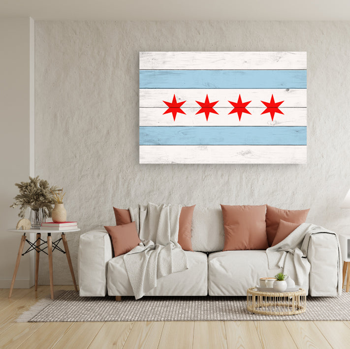 Wooden Blend Chicago Flag Canvas Wall Art Print