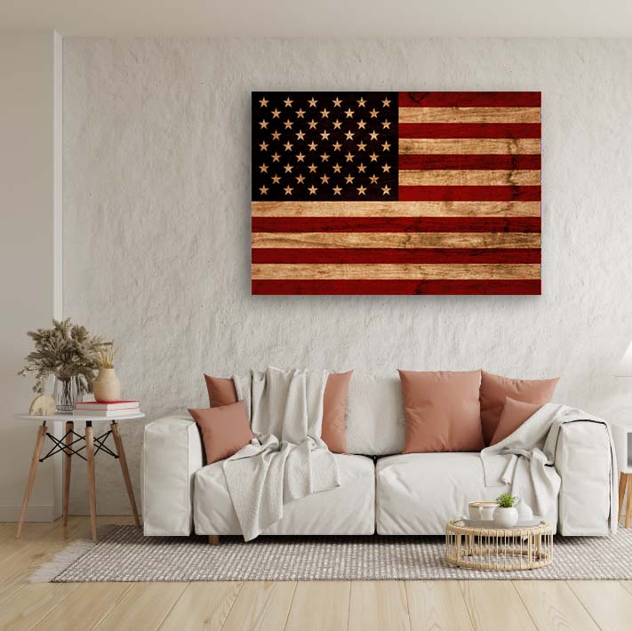 Rustic American Flag Canvas Wall Art Print