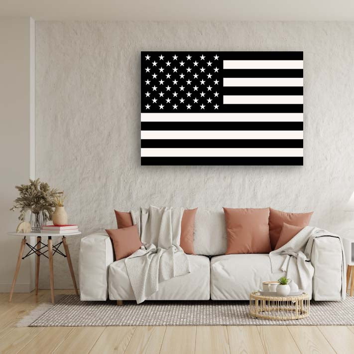 Black & White American Flag Canvas Wall Art Print