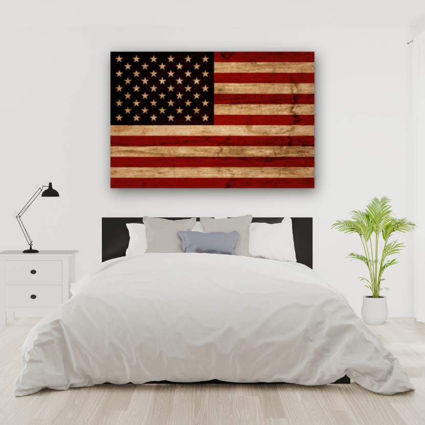 Rustic American Flag Canvas Wall Art Print