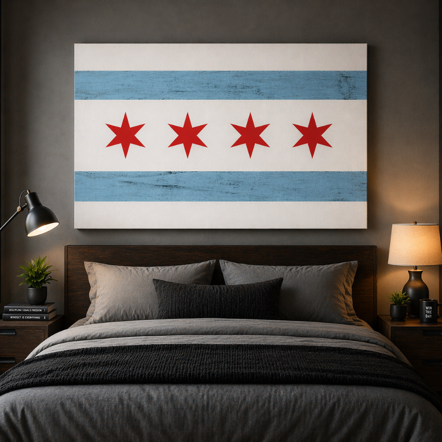 Rustic Chicago Flag Canvas Wall Art Print