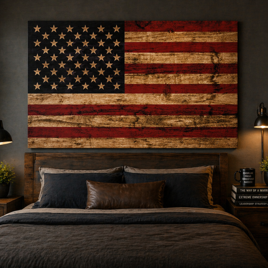 Rustic American Flag Canvas Wall Art Print