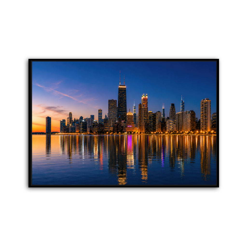 Chicago Skyline Sunset Canvas Wall Art Print