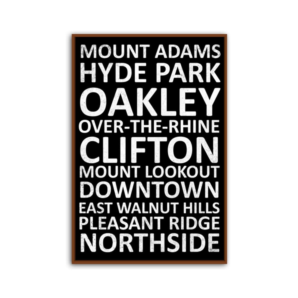Cincinnati Neighborhood Canvas Wall Art Print - Black