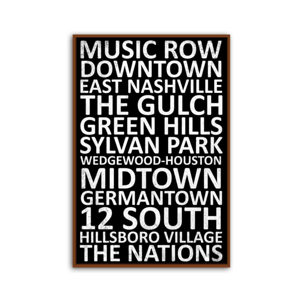 Nashville Neighborhood Canvas Wall Art Print - Black