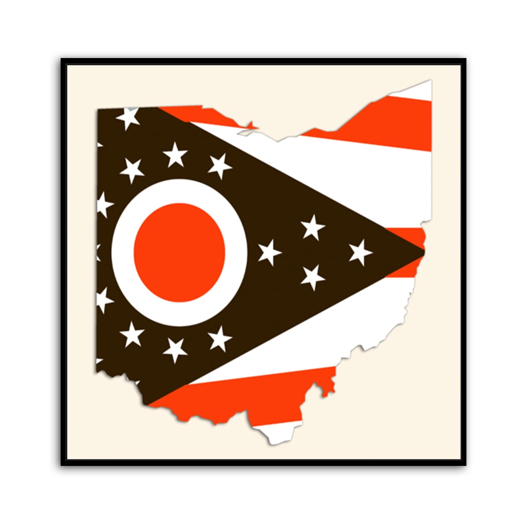 Brown and Orange Ohio Flag Silhouette Canvas Wall Art Print