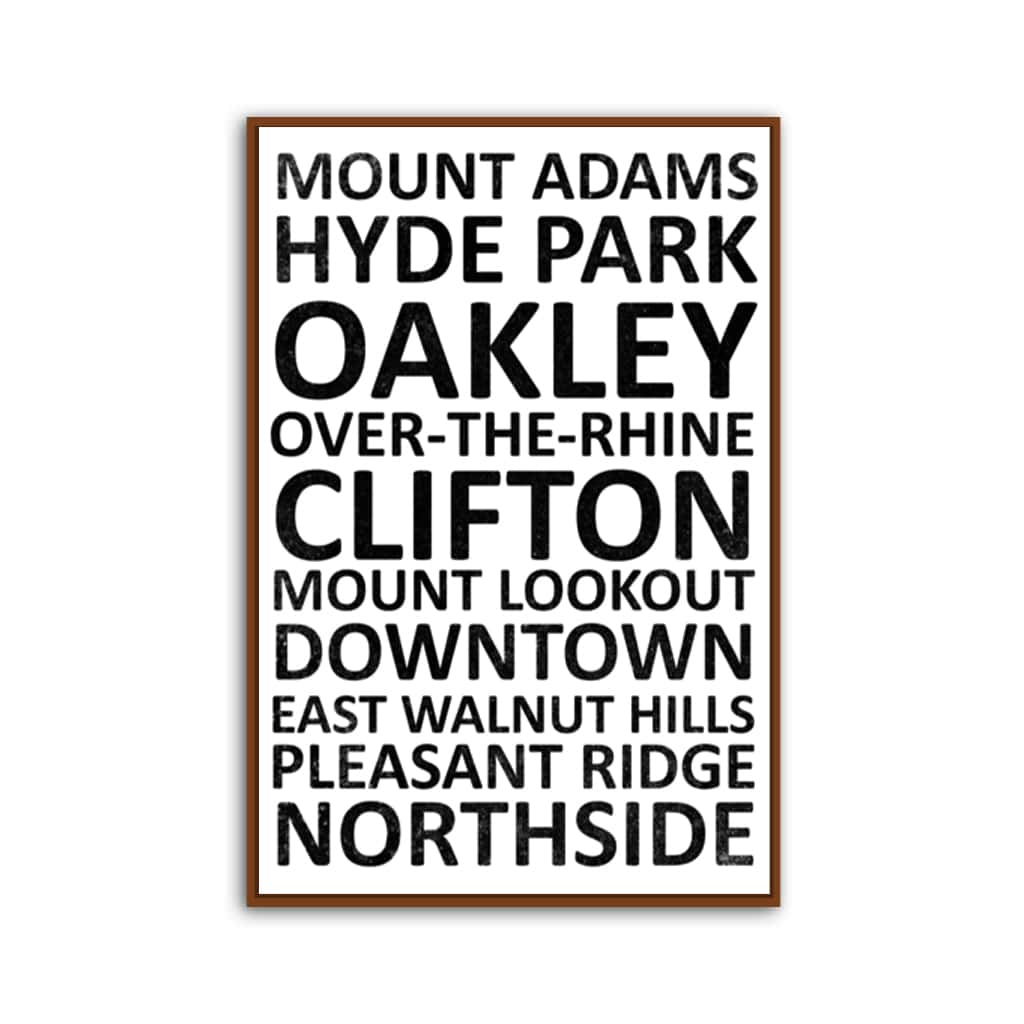Cincinnati Neighborhood Canvas Wall Art Print - White