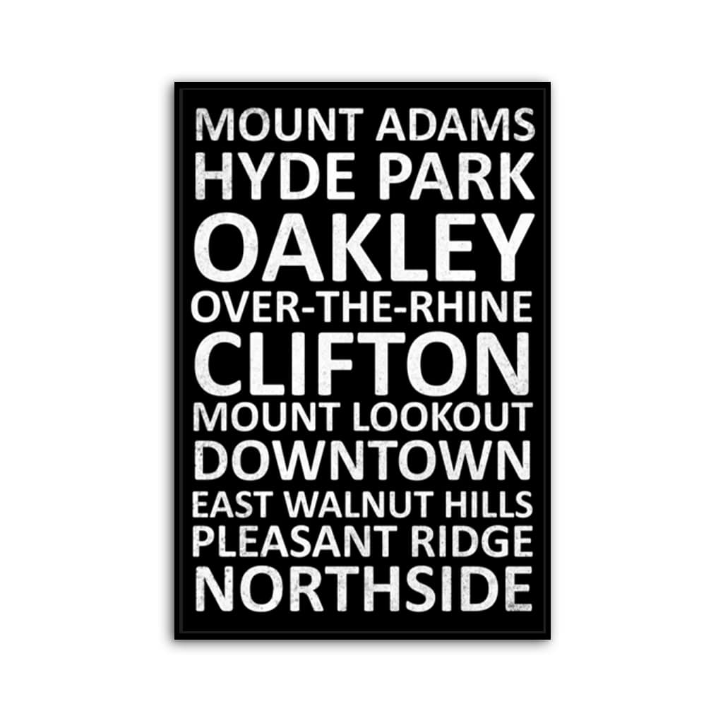 Cincinnati Neighborhood Canvas Wall Art Print - Black