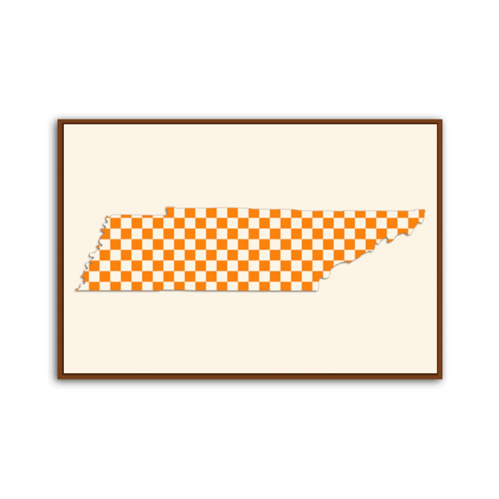 Orange & White Checkerboard Tennessee Silhouette Canvas Wall Art Print