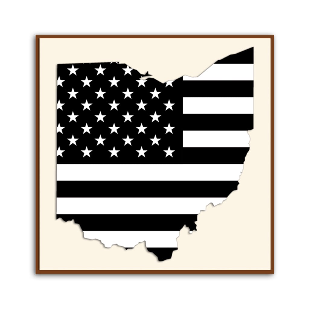 Ohio Black and White American Flag Silhouette Canvas Wall Art Print