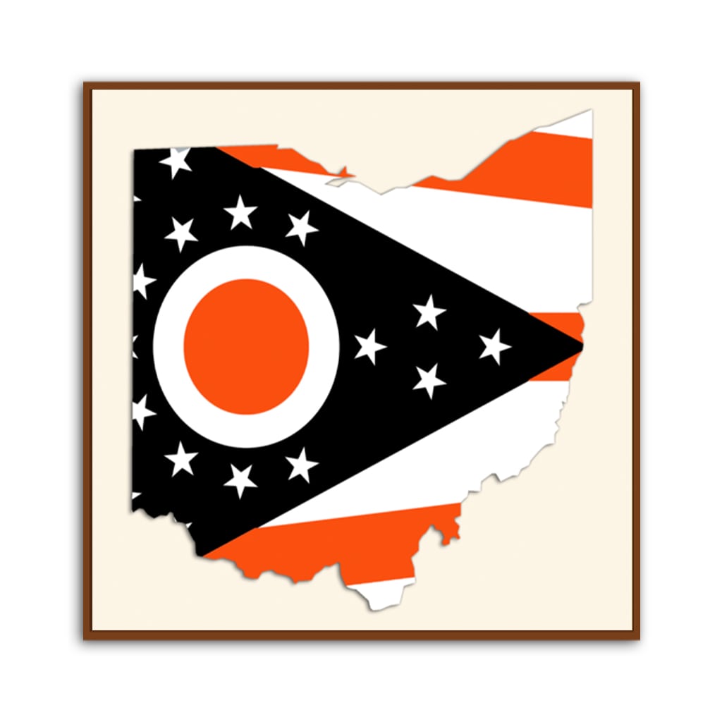 Brown and Orange Ohio Flag Silhouette Canvas Wall Art Print