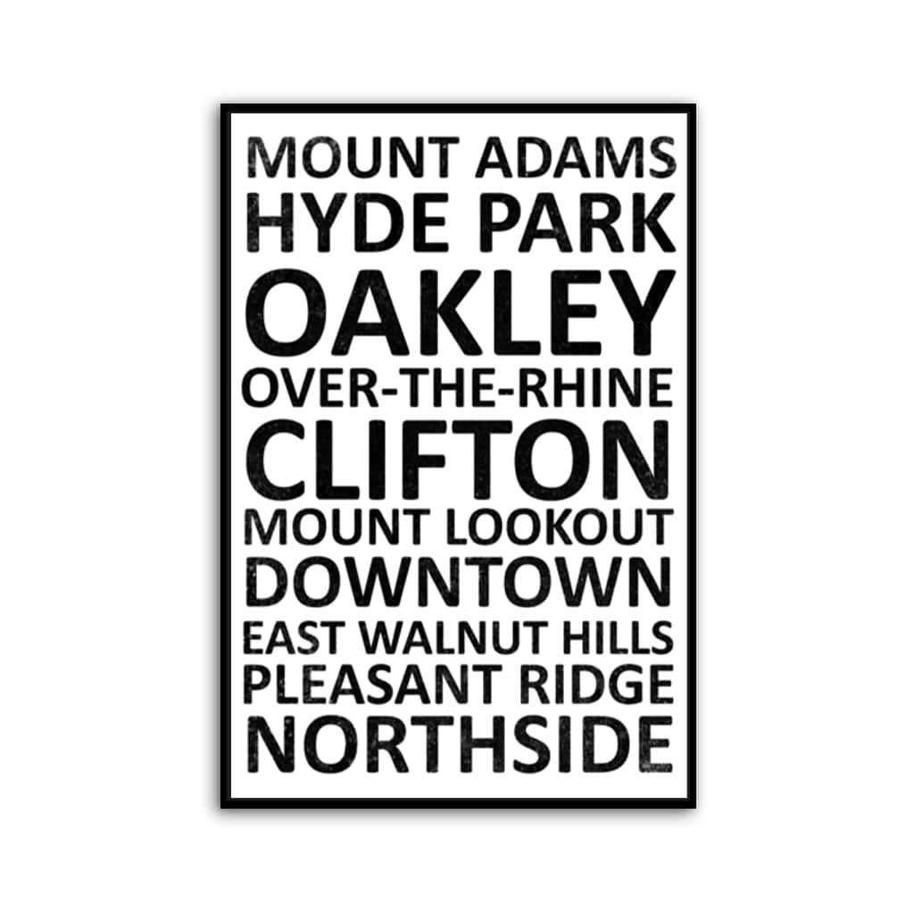 Cincinnati Neighborhood Canvas Wall Art Print - White