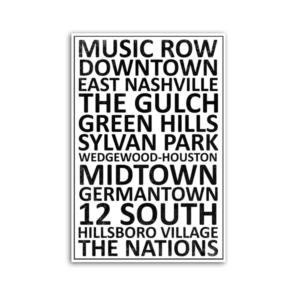 Nashville Neighborhood Canvas Wall Art Print - White
