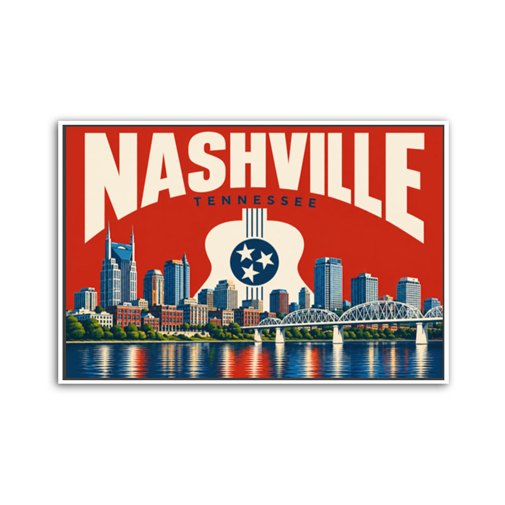 Nashville Skyline Guitar Canvas Wall Art Print