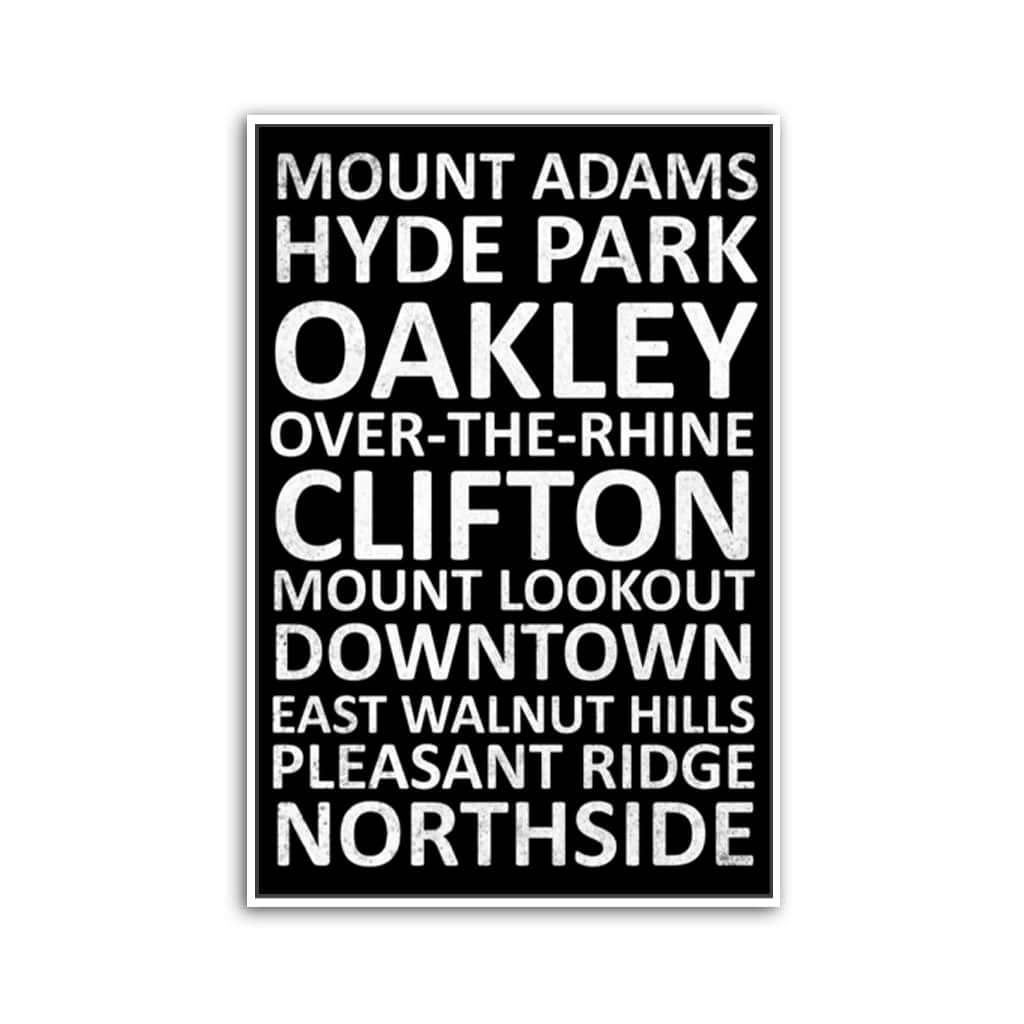 Cincinnati Neighborhood Canvas Wall Art Print - Black