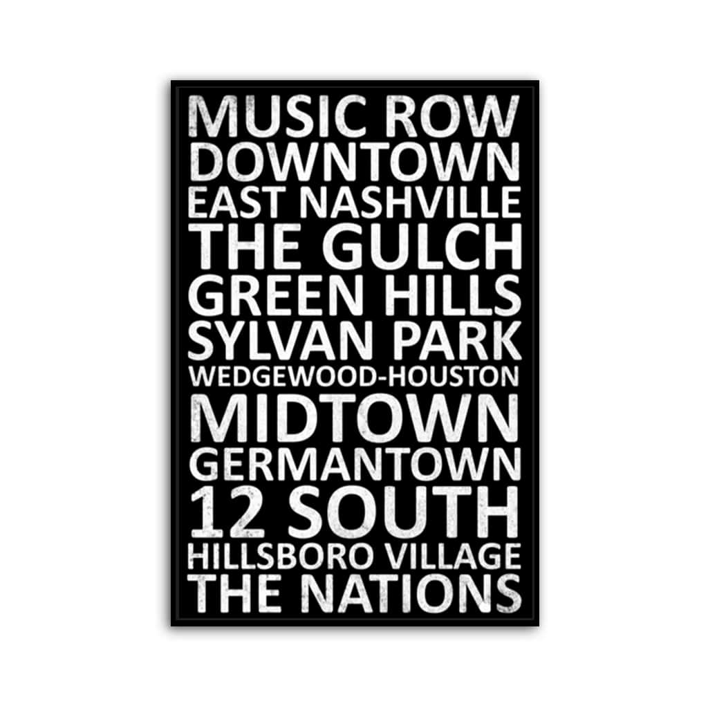 Nashville Neighborhood Canvas Wall Art Print - Black