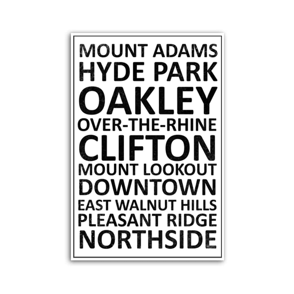 Cincinnati Neighborhood Canvas Wall Art Print - White