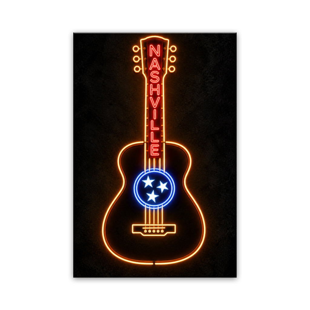 Nashville Neon Guitar Canvas Wall Art Print