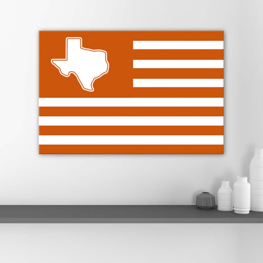 Burnt Orange and White Texas American Flag Canvas Wall Art Print