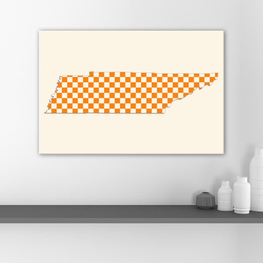 Orange & White Checkerboard Tennessee Silhouette Canvas Wall Art Print