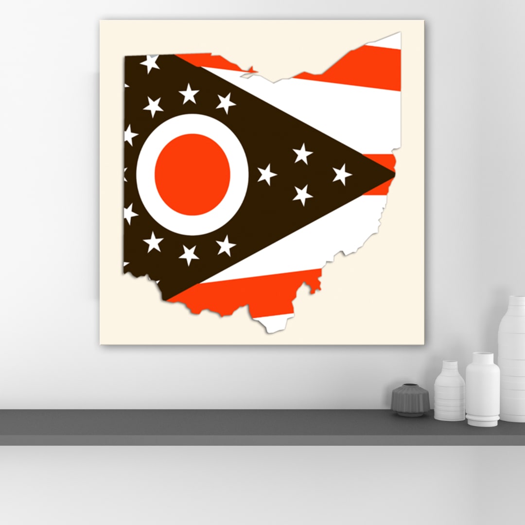 Brown and Orange Ohio Flag Silhouette Canvas Wall Art Print