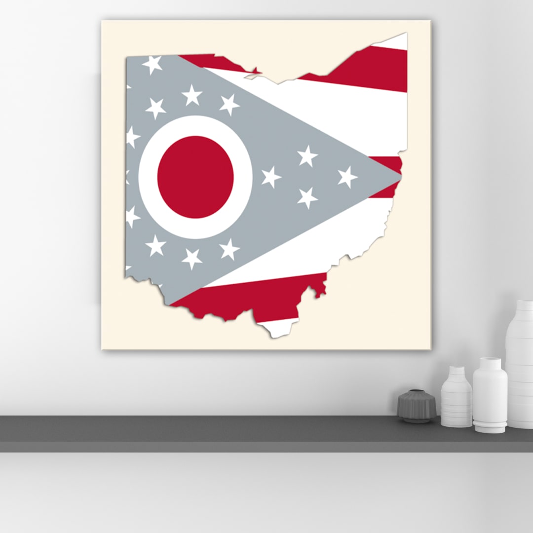 Red and Gray Ohio Flag Silhouette Canvas Wall Art Print