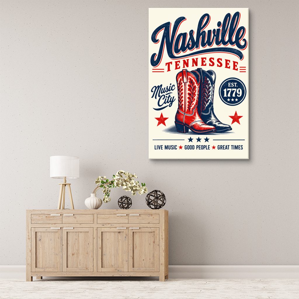 Nashville Cowboy Boot Poster Canvas Wall Art Print