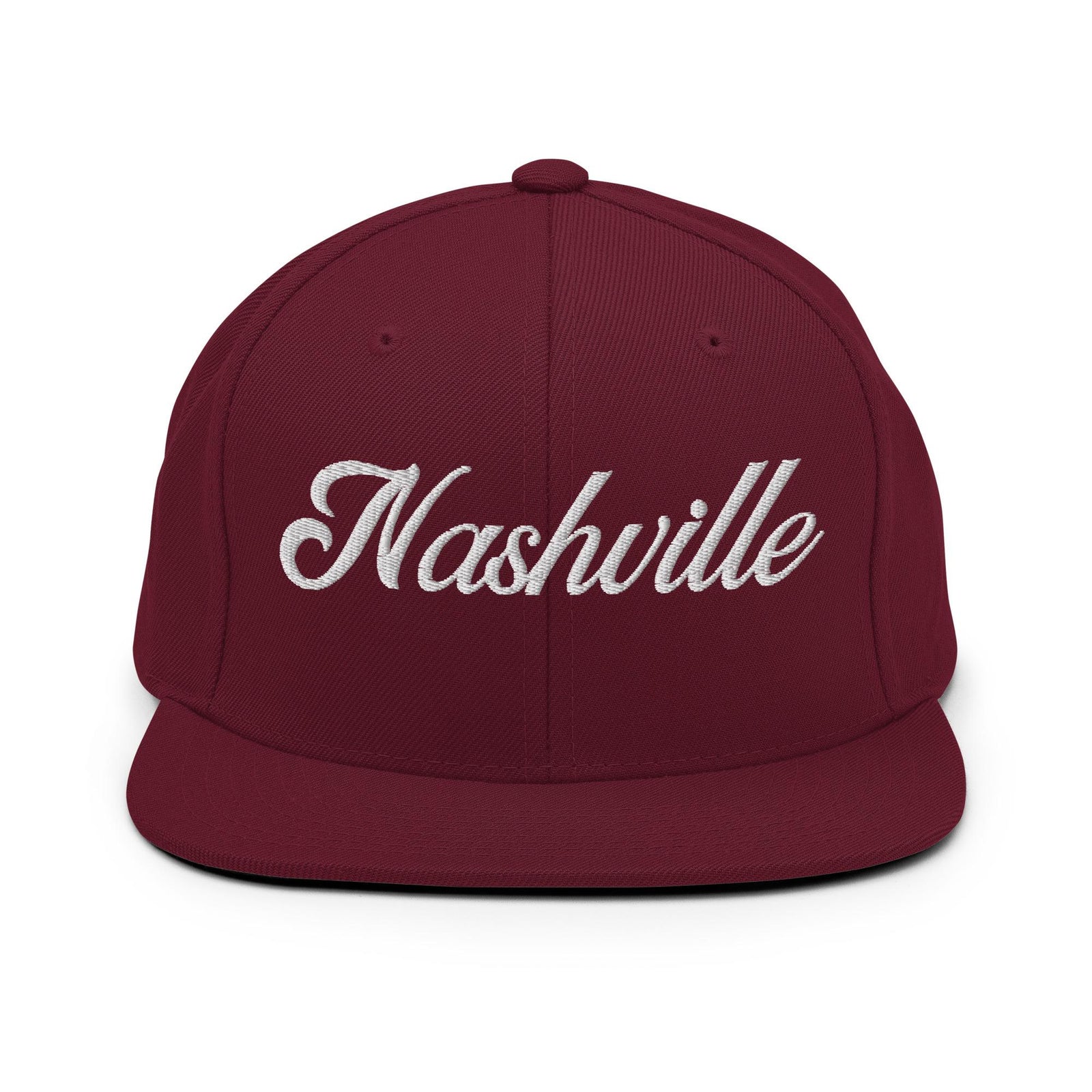 Nashville White Script Black Snapback Hat