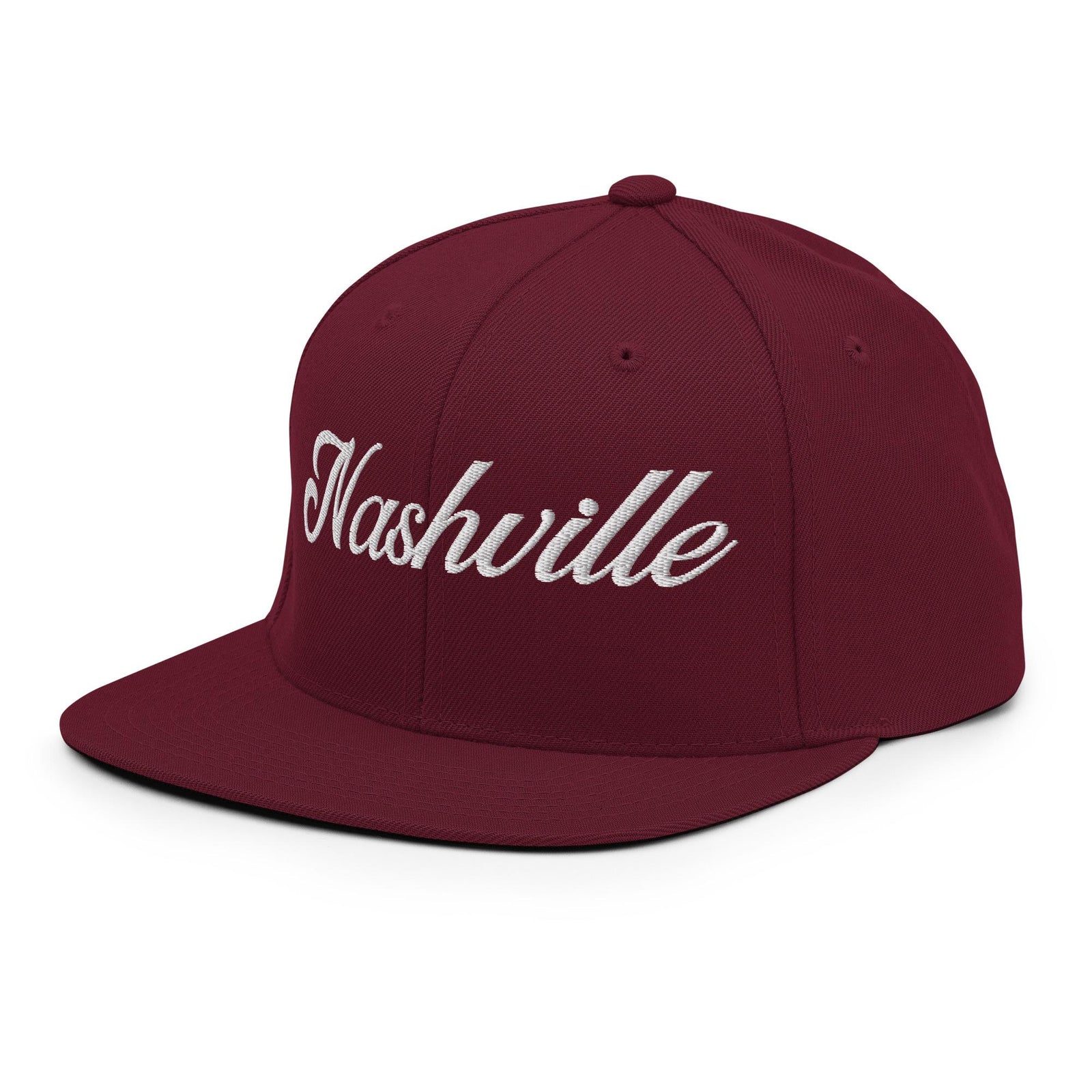 Nashville White Script Black Snapback Hat