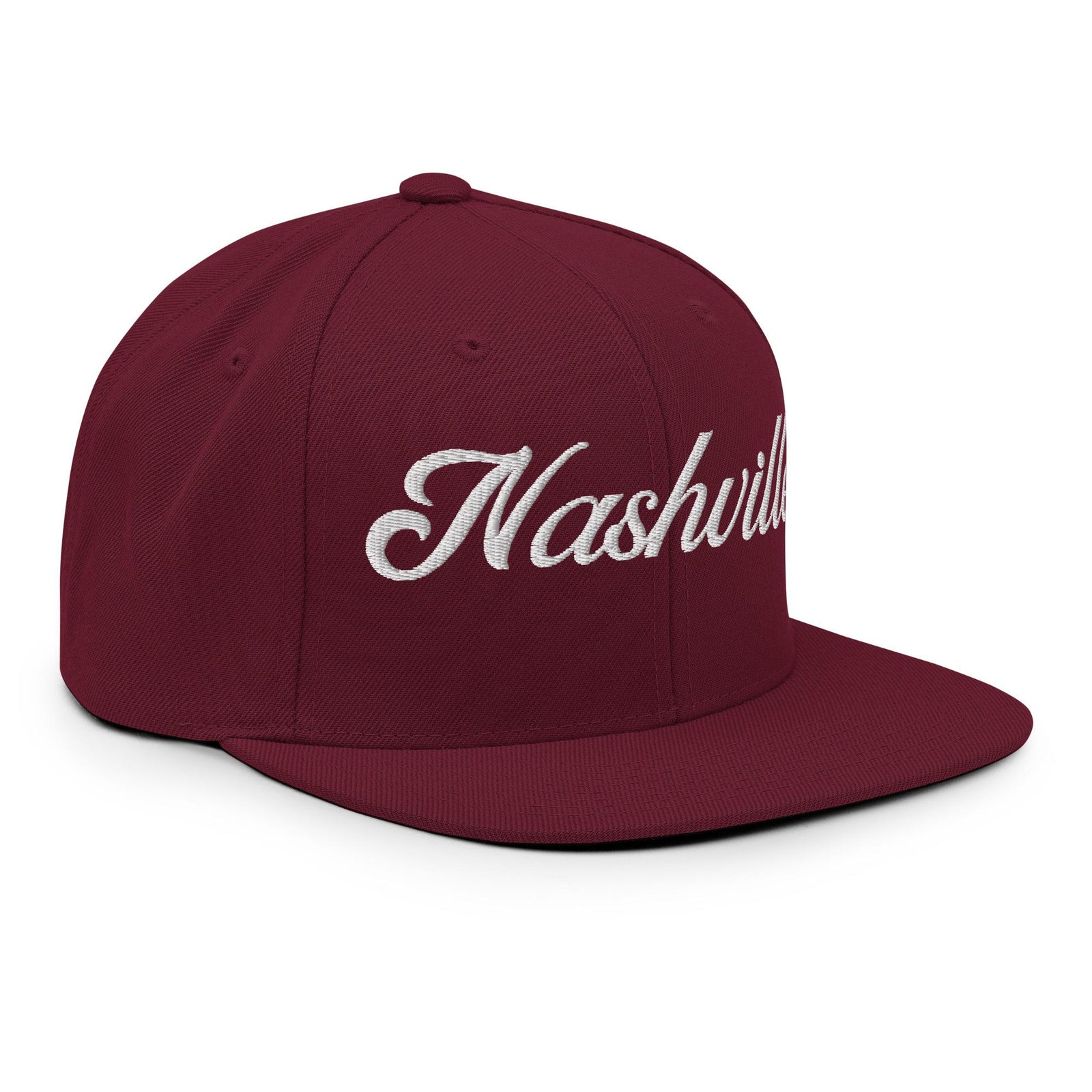 Nashville White Script Black Snapback Hat