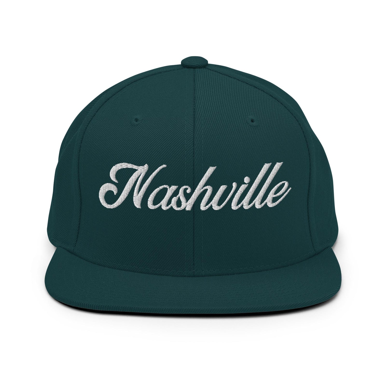 Nashville White Script Black Snapback Hat