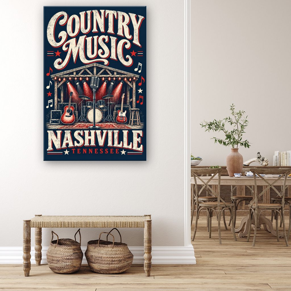 Nashville Country Music Poster Canvas Wall Art Print