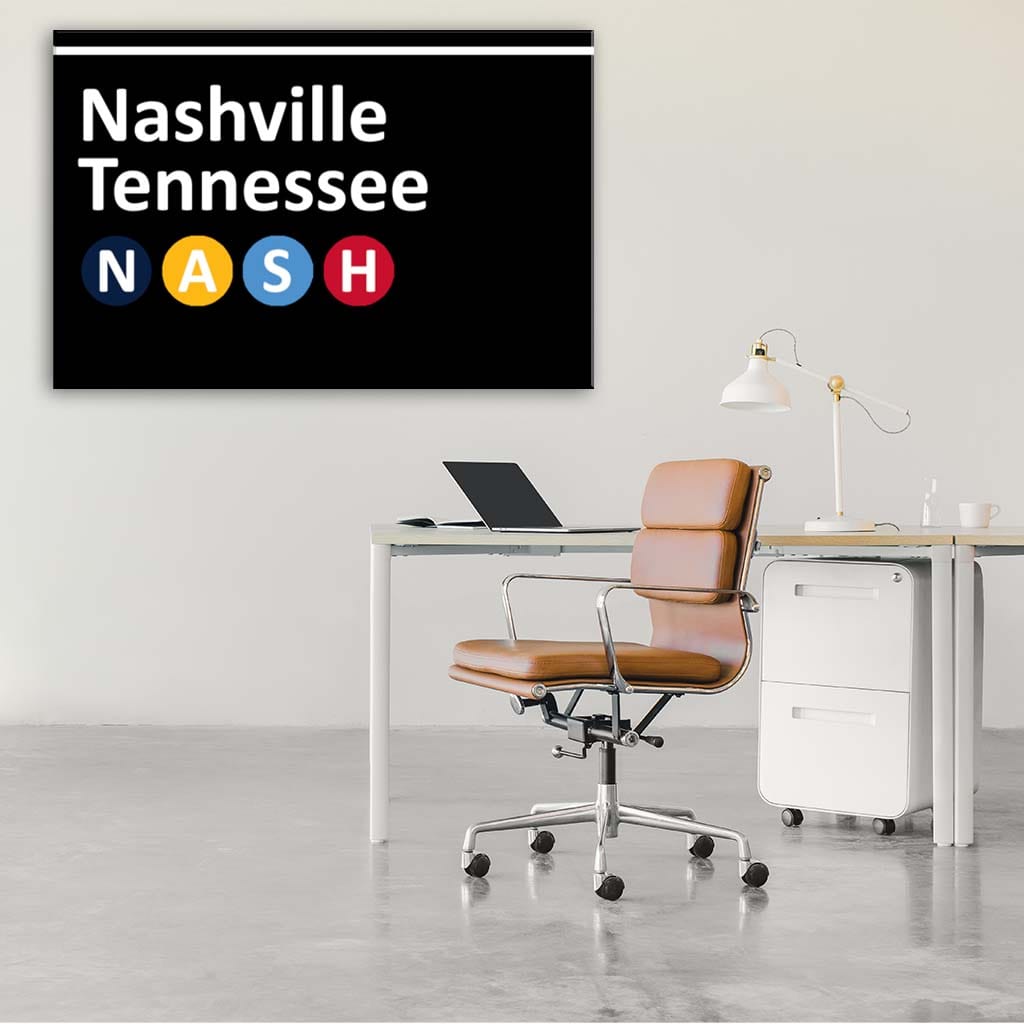 Nashville Subway Sign Canvas Wall Art Print - Black