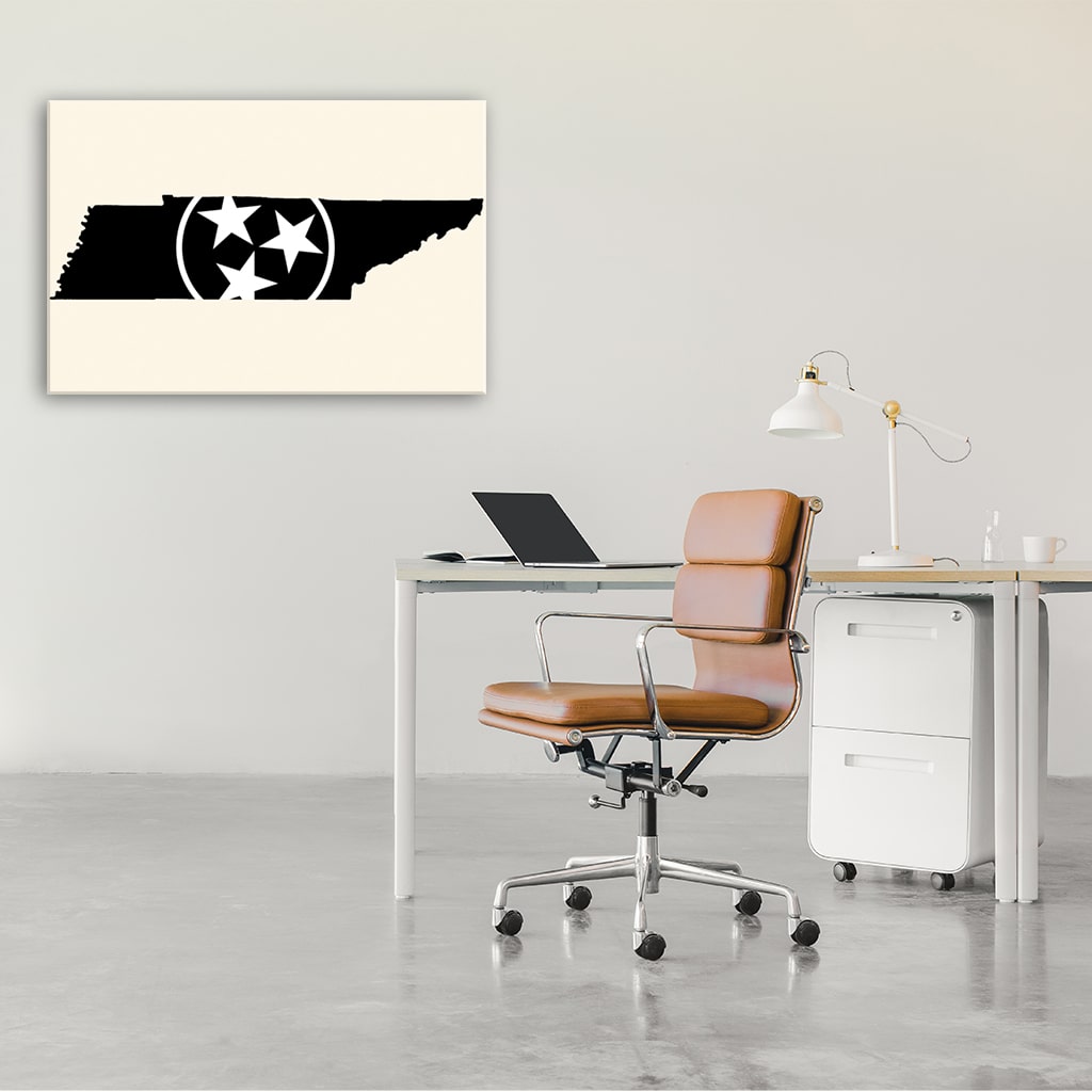 Black & White Tennessee Flag Silhouette Canvas Wall Art Print