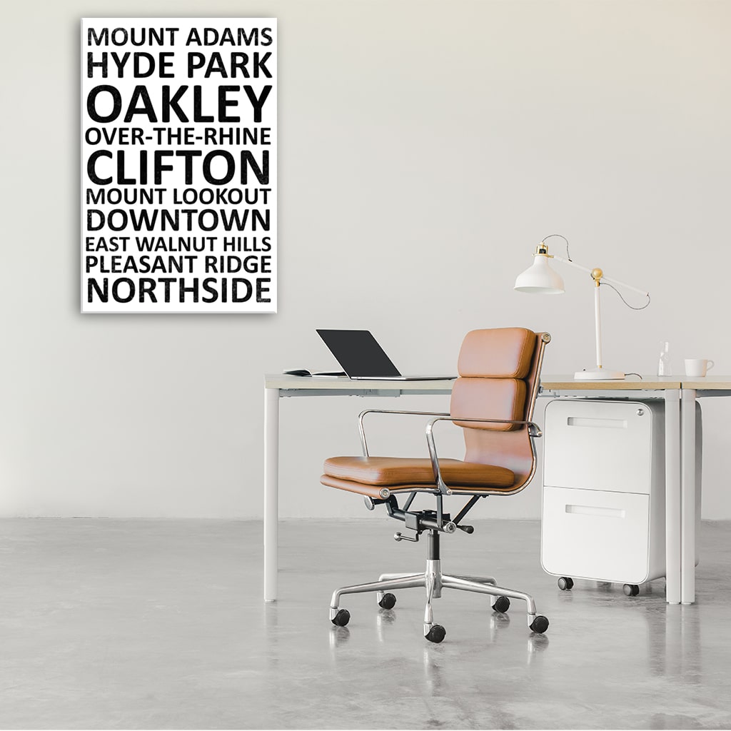 Cincinnati Neighborhood Canvas Wall Art Print - White