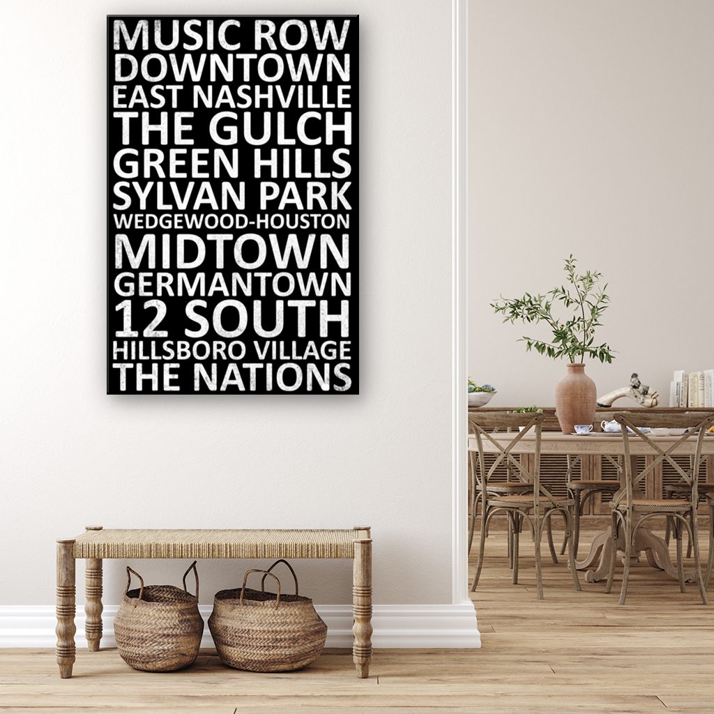 Nashville Neighborhood Canvas Wall Art Print - Black