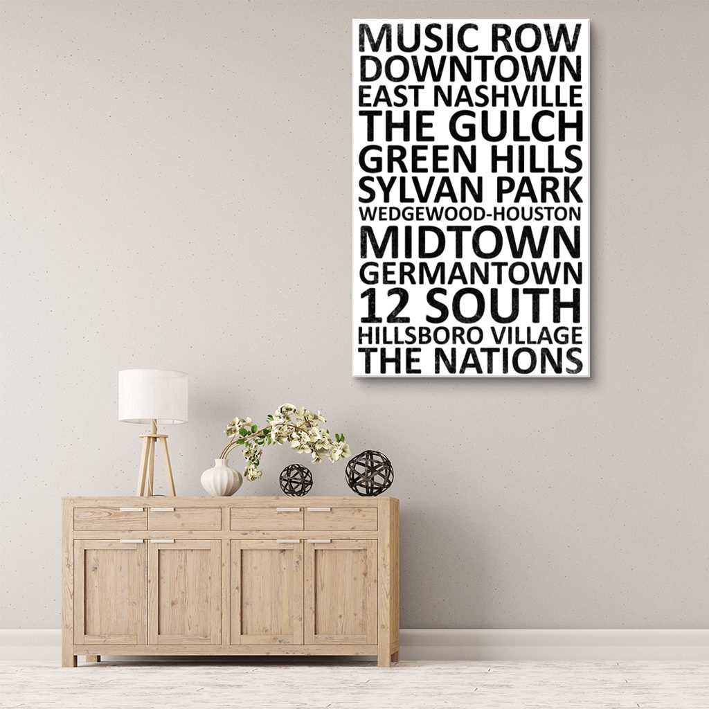 Nashville Neighborhood Canvas Wall Art Print - White
