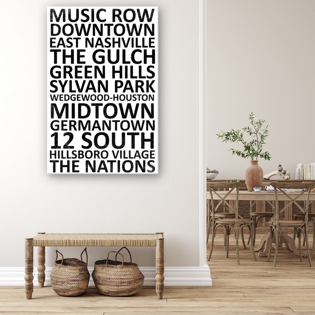 Nashville Neighborhood Canvas Wall Art Print - White