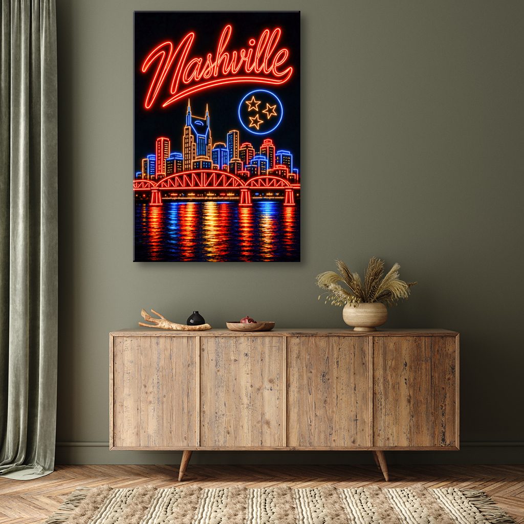 Nashville Neon Skyline Poster Canvas Wall Art Print