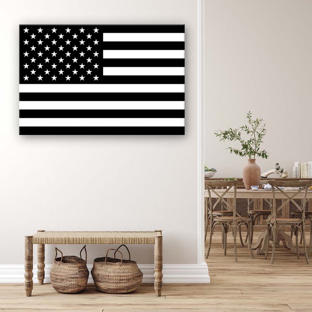 Black & White American Flag Canvas Wall Art Print