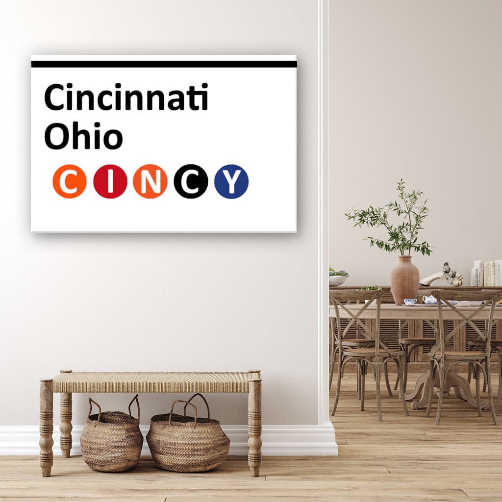 Cincinnati Subway Sign Canvas Wall Art Print - White