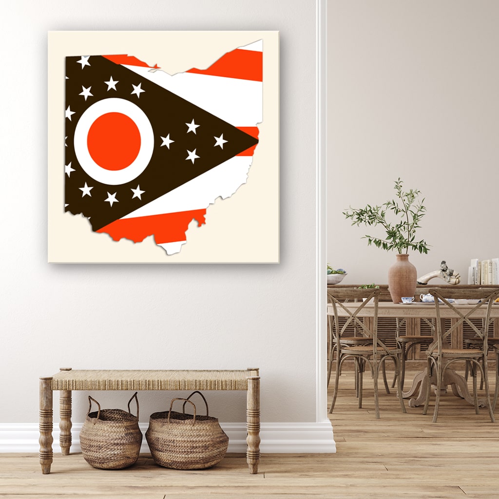 Brown and Orange Ohio Flag Silhouette Canvas Wall Art Print