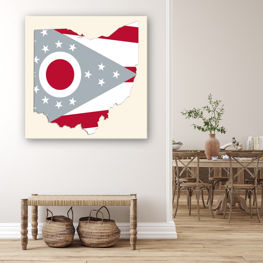 Red and Gray Ohio Flag Silhouette Canvas Wall Art Print