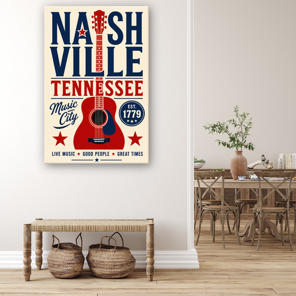 Nashville Guitar Poster Canvas Wall Art Print
