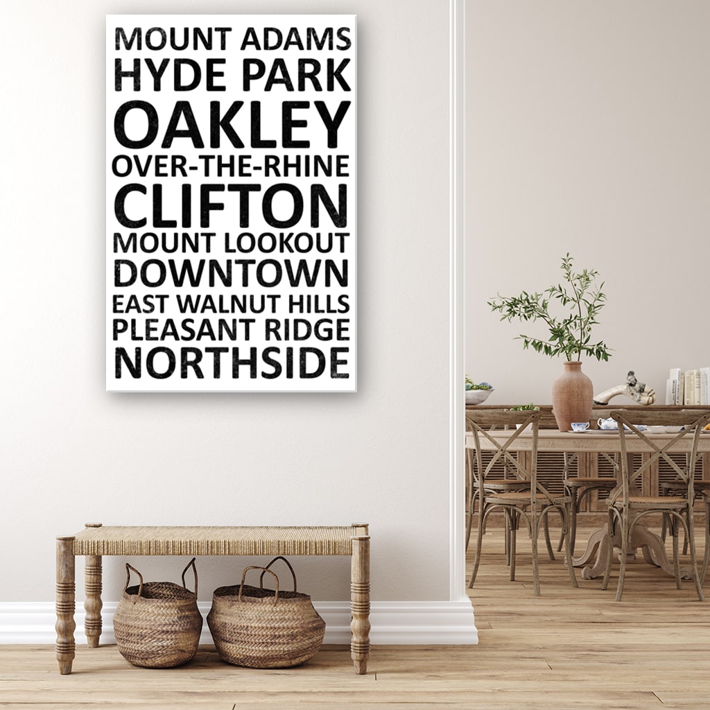 Cincinnati Neighborhood Canvas Wall Art Print - White
