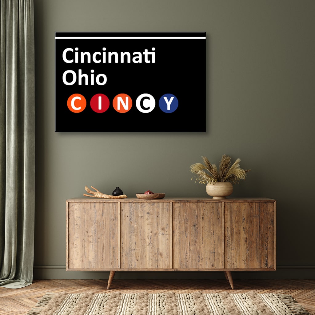Cincinnati Subway Sign Canvas Wall Art Print - Black