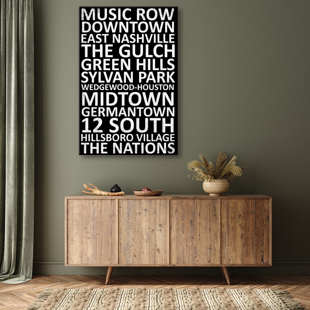 Nashville Neighborhood Canvas Wall Art Print - Black