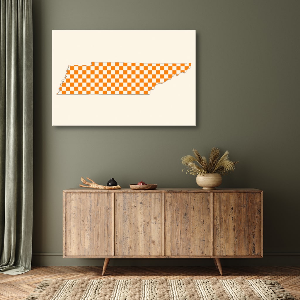 Orange & White Checkerboard Tennessee Silhouette Canvas Wall Art Print