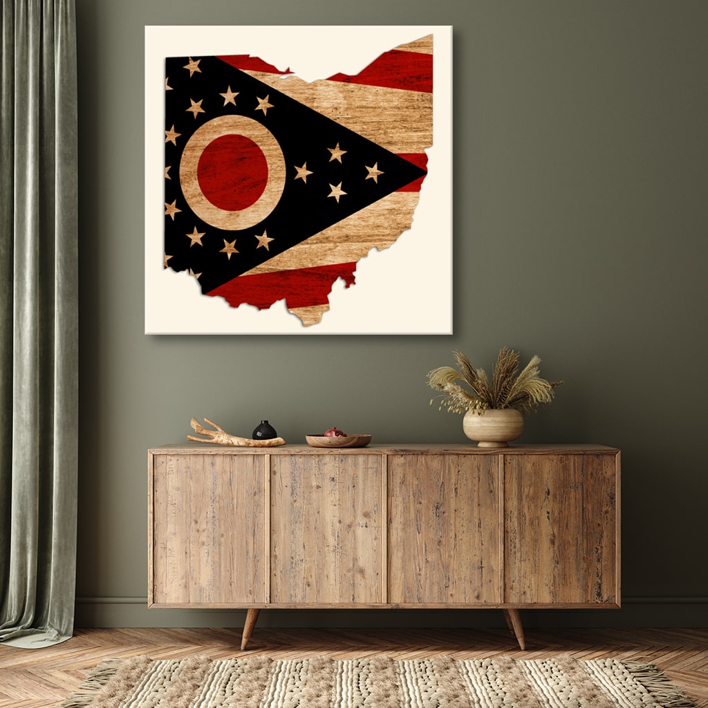 Rustic Ohio Flag Silhouette Canvas Wall Art Print